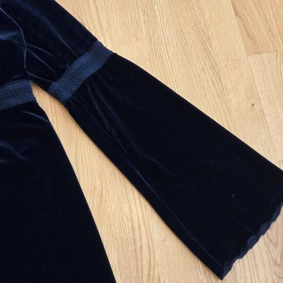 Vtg Max Studio Black Stretch Velvet Babydoll Whimsigoth Dress Size L Bell Sleeve - Picture 3 of 15